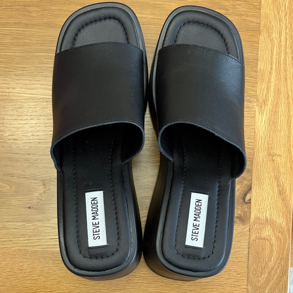 Steve Madden Black Leather Slides